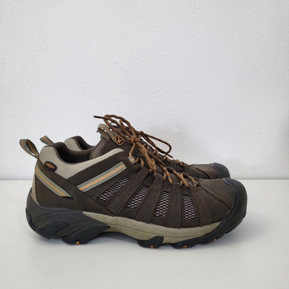 KEEN Voyager Mens 15 Brown Leather Hiking Shoes Low Top Trail Running Outdoors